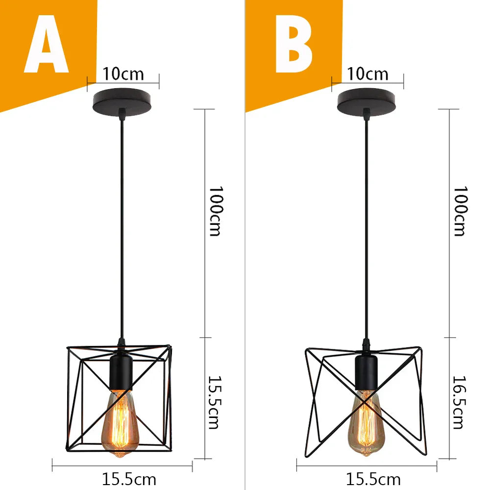 Black Metal Cage Pendant Light - Vintage Industrial Loft Kitchen Lighting
