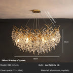 Crystal Branch Chandelier LED Pendant Lamps Elegant Villa Living Room Gold Decor