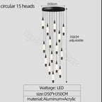 Modern LED Staircase Chandelier in Black Gold Finish