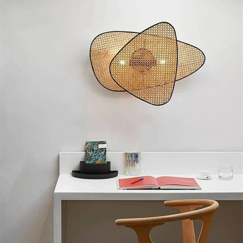 Wicker Bamboo Leaf Grid Chandelier: Modern Ceiling Lighting for Kitchen & Dining Room