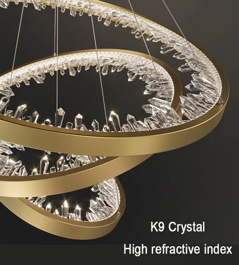 Crystal LED Chandelier Circle Hanging Lamp - Modern Luxury Dimmable Lighting