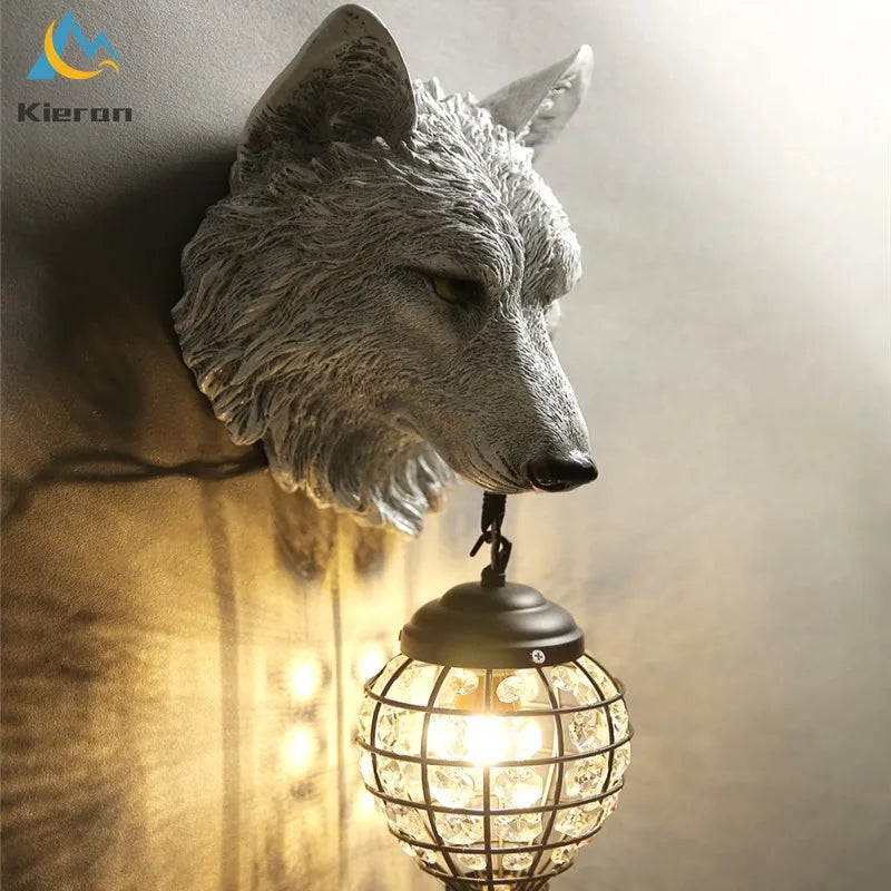 Nordic Wolf Head LED Wall Lamp Resin Crystal Wall Light