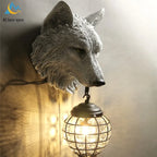 Nordic Wolf Head LED Wall Lamp Resin Crystal Wall Light