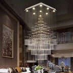 Crystal Columnar Chandelier: Modern Square Base Hanging Lamp for Living Room, Stair, Loft