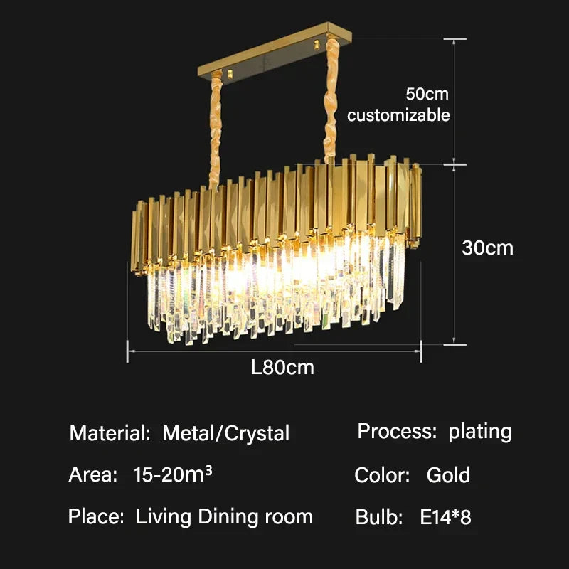 Crystal Oval Round Chandelier: Luxury Nordic Modern LED Lighting for Home and Bar
