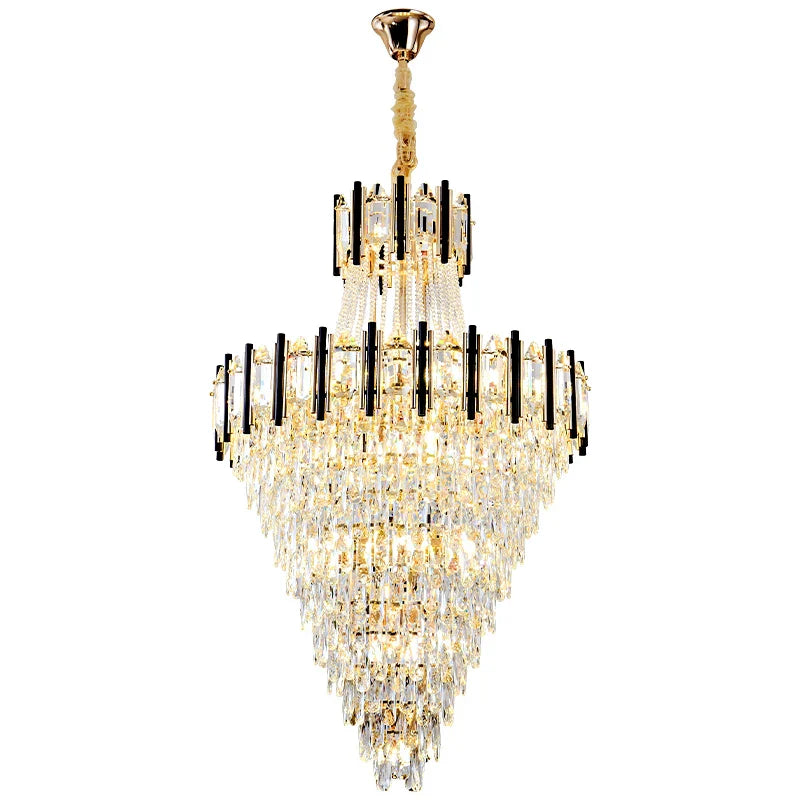 Crystal Chandelier Light: Villa Living Room Luxury Loft Spiral Staircase Long Chandelier
