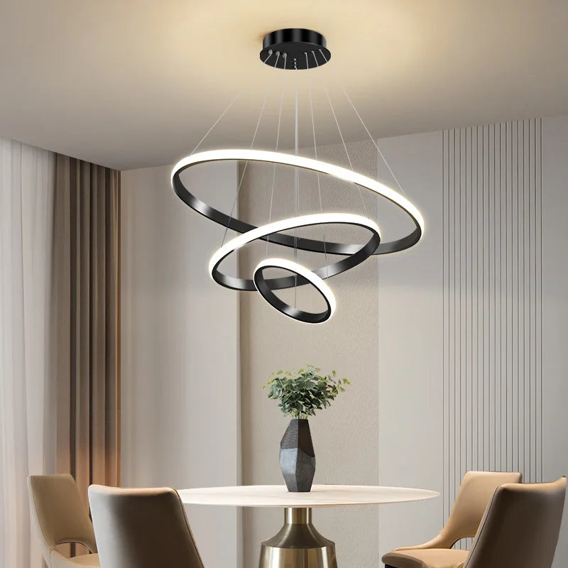 Luminous Circle Pendant Chandelier - Modern LED Lighting Fixture, 4 Colors