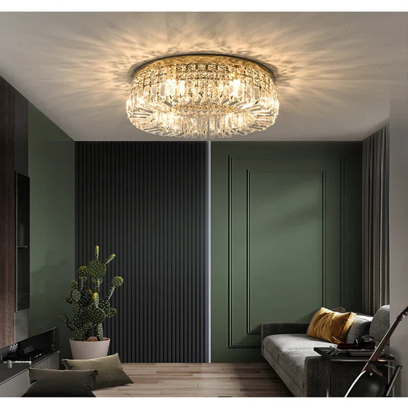 Golden LED Crystal Round Ceiling Lamp