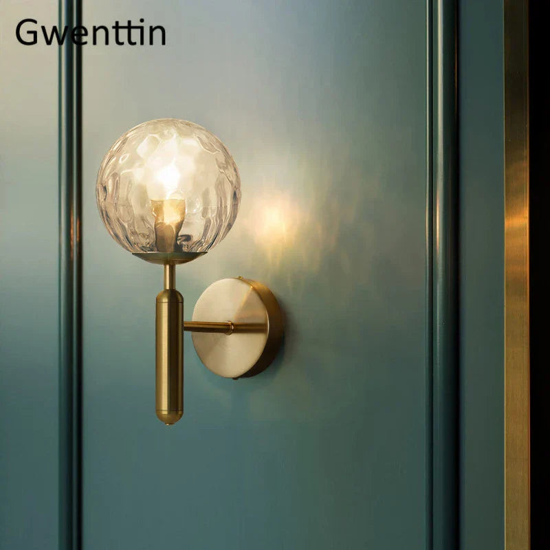 Modern Gold Glass Ball Wall Lamp Sconce for Dining Bathroom Bedroom Lighting