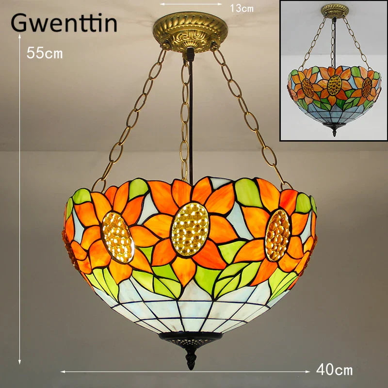 Tiffany Stained Glass Pendant Light Chandelier LED Fixture for Home Deco