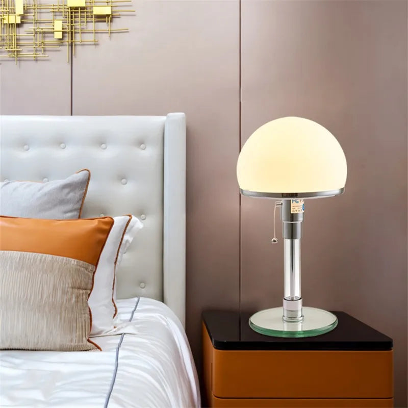 Bauhaus Mushroom Table Lamp - Milk White Glass, Bedroom & Coffee Table Lighting
