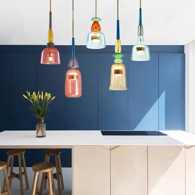 Glass Bedside Pendant Light: Modern Colorful Chandelier for Kitchen Coffee Bedroom