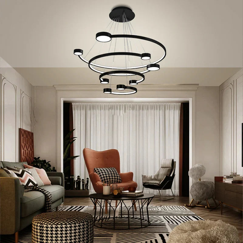 LED Ring Chandelier: Modern Nordic Hanging Light for Dining, Living Room, and Lobby