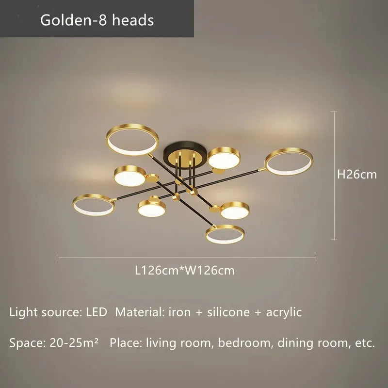 Gold Frame LED Remote Control Dimmable Ceiling Lamp for Living Room, Dining, Bedroom