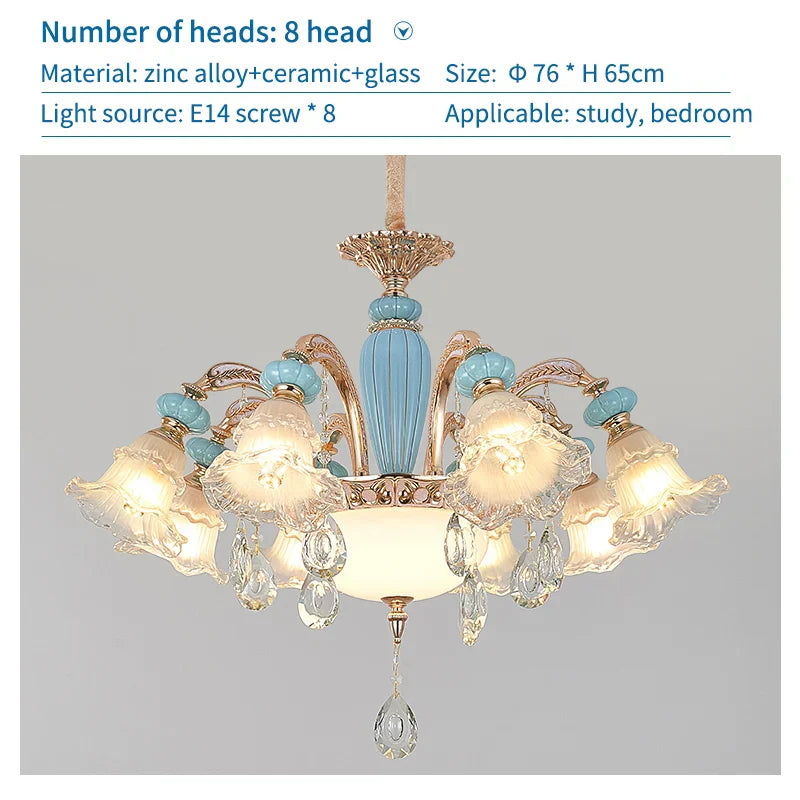 Duplex Ceramic Crystal Pendant Lamp for Modern European Style Living Room