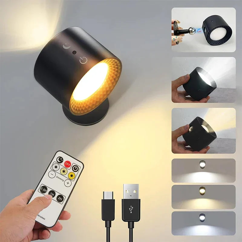 Double Head LED Wall Lamp Touch Control Remote, 360° Rotation, USB Rechargeable