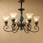 Vintage Ceramic Chandelier: European Classic Design, Glass Lampshade, Metal Arm Light