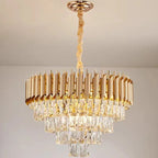 Black Gold Metal LED Chandelier Living Room Dining Modern Lustre Crystal Hanging Lamp