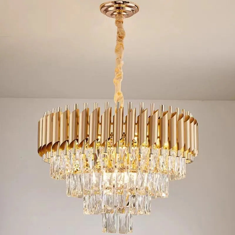 Black Gold Metal LED Chandelier Living Room Dining Modern Lustre Crystal Hanging Lamp