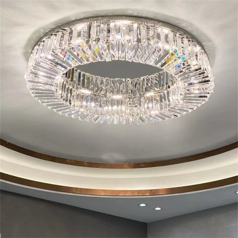 Modern Crystal LED Chandelier Chrome & Gold Ceiling Lamp for Living Room Decor
