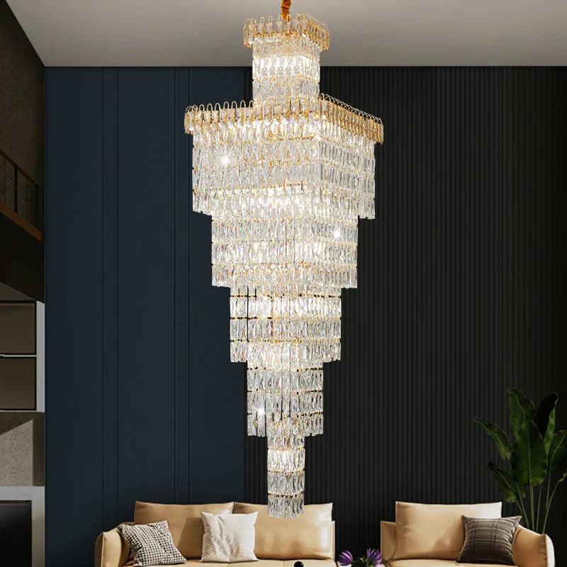 Crystal Luxe Living Room Chandelier - Modern & Elegant Hall Staircase Lighting