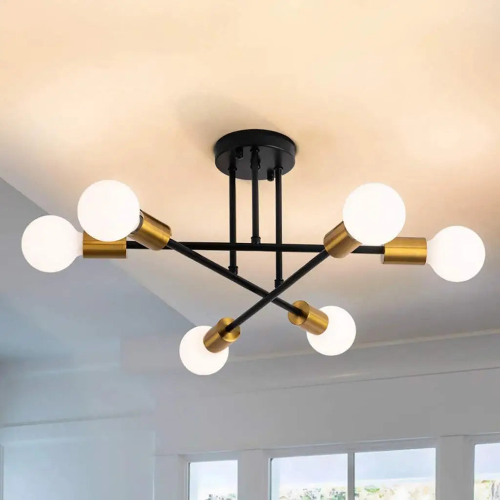 Vintage Wrought Iron Chandelier for Living Room - Industrial Loft Ceiling Lighting