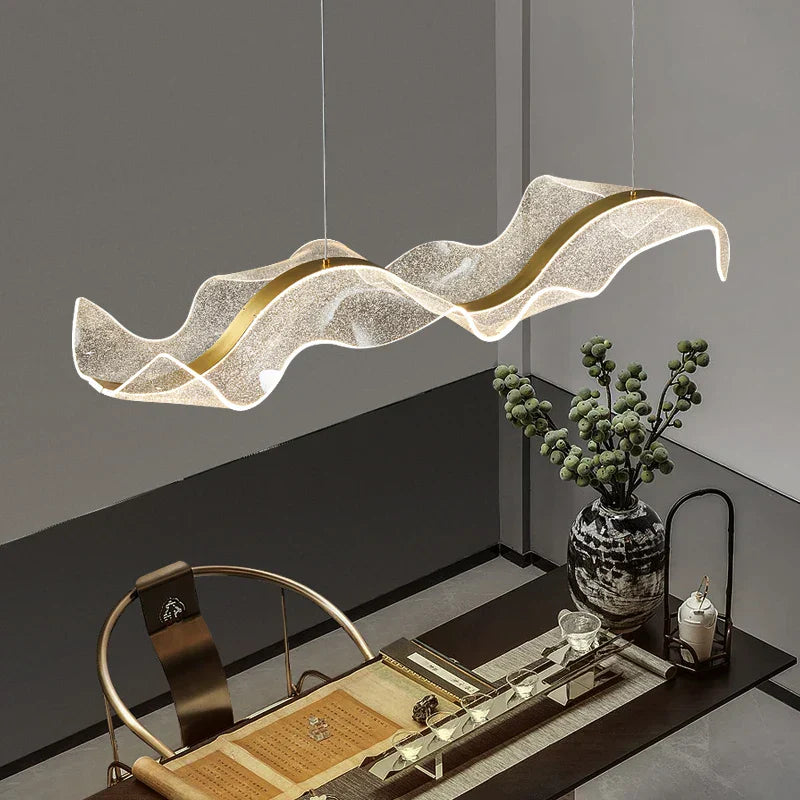 Gold Wave Design Acrylic Pendant Light Chandelier for Living Room & Kitchen