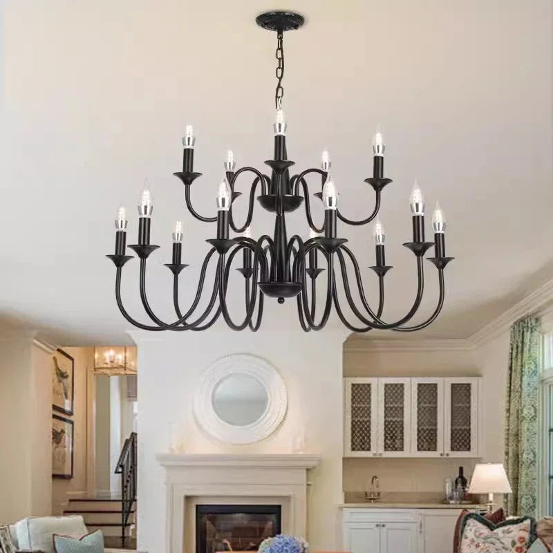 Rustic Iron Candle Chandelier Pendant for Kitchen Living Dining Room Bar Home