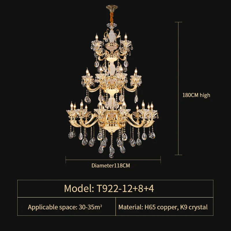 European Crystal Chandelier | Luxe Villa Hall Lighting | Zinc Alloy Middle Floor Lamp