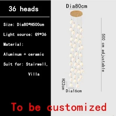 Magnolia Ceramic LED Chandelier for Duplex Living Room and Dining Room