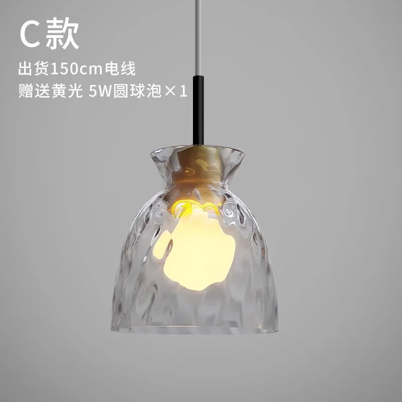Wood Glass Pendant Lamp Japanese Style Minimalist Led for Living Room