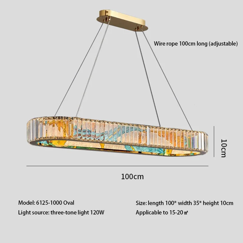 Luxury Enamel Chandelier Crystal Glass Pendant Light with LED Ring for Villa Decor