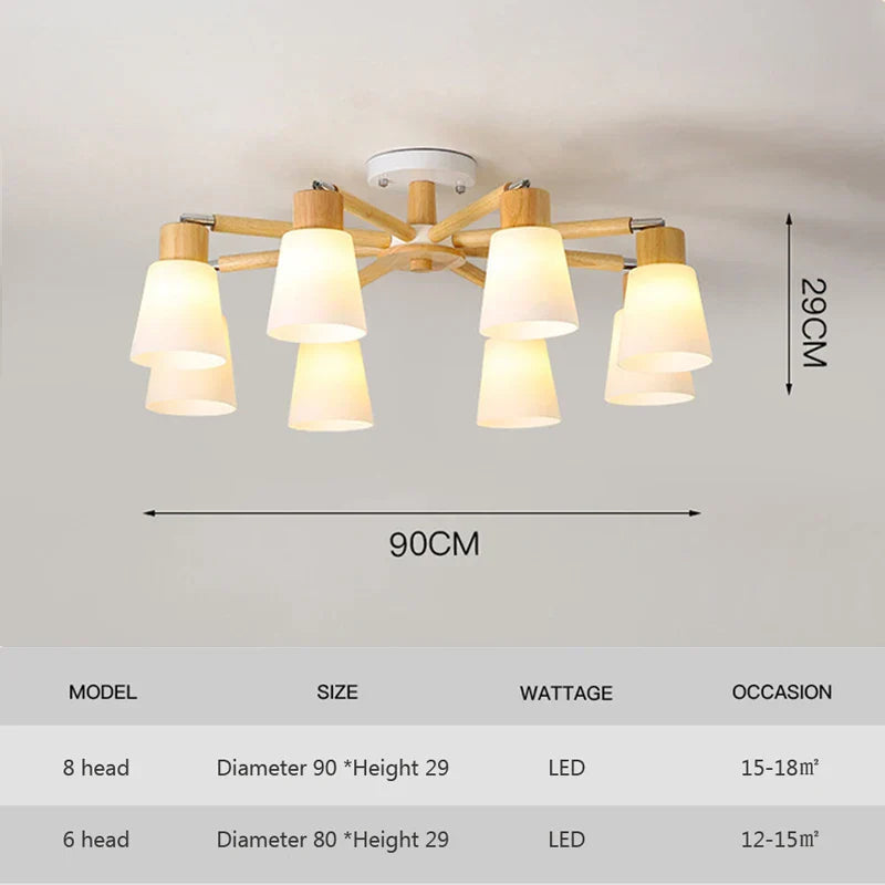 Nordic Wood Chandelier - Modern Living Room Ceiling Lamp with LED Bulb
