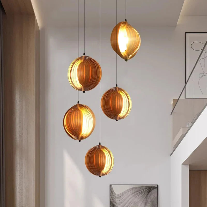 Wabi Sabi Wooden LED Pendant Lights for Home Decor and Lighting