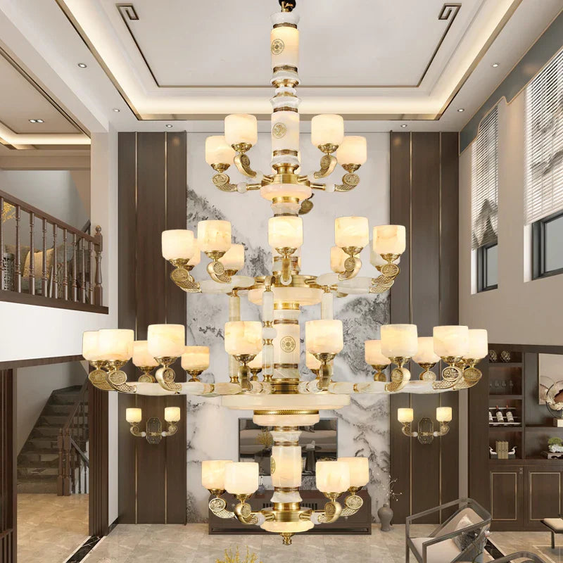 Zen Jade Chandelier: Modern Chinese Style Living Room Lamp for Villa, Restaurant, and Building