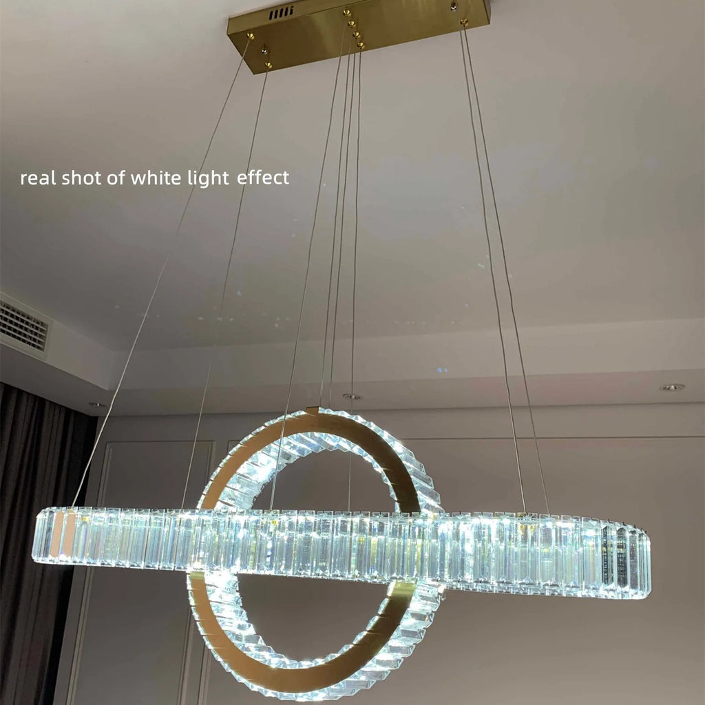 Oval Chrome Gold Steel LED Crystal Pendant Light
