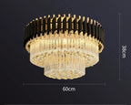 Gold Black Crystal Ceiling Chandelier - Round LED Pendant for Living Room Lighting