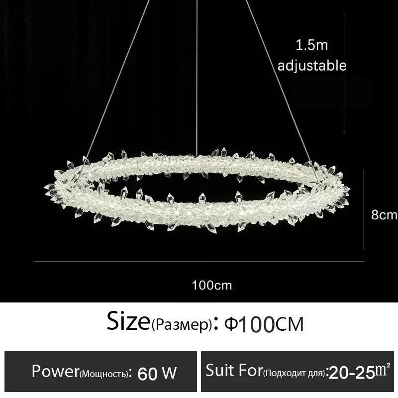 Luxury Crystal LED Chandelier | Dimmable Ring Gloss Ceiling Chandelier for Modern Living Room