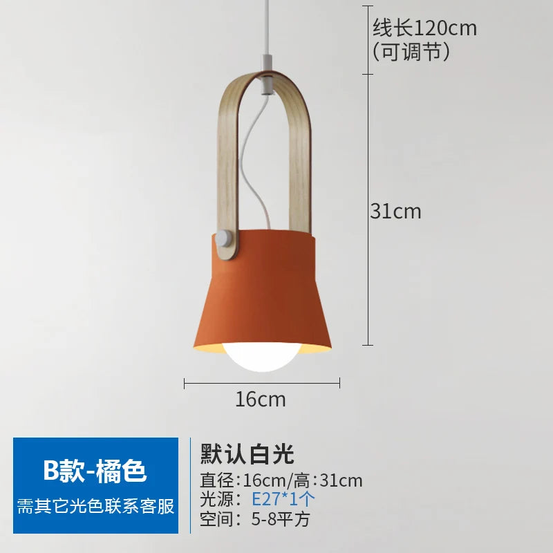 Nordic Wooden Pendant Light E27 Hanging Lamp for Interior Bedroom Kitchen Dining
