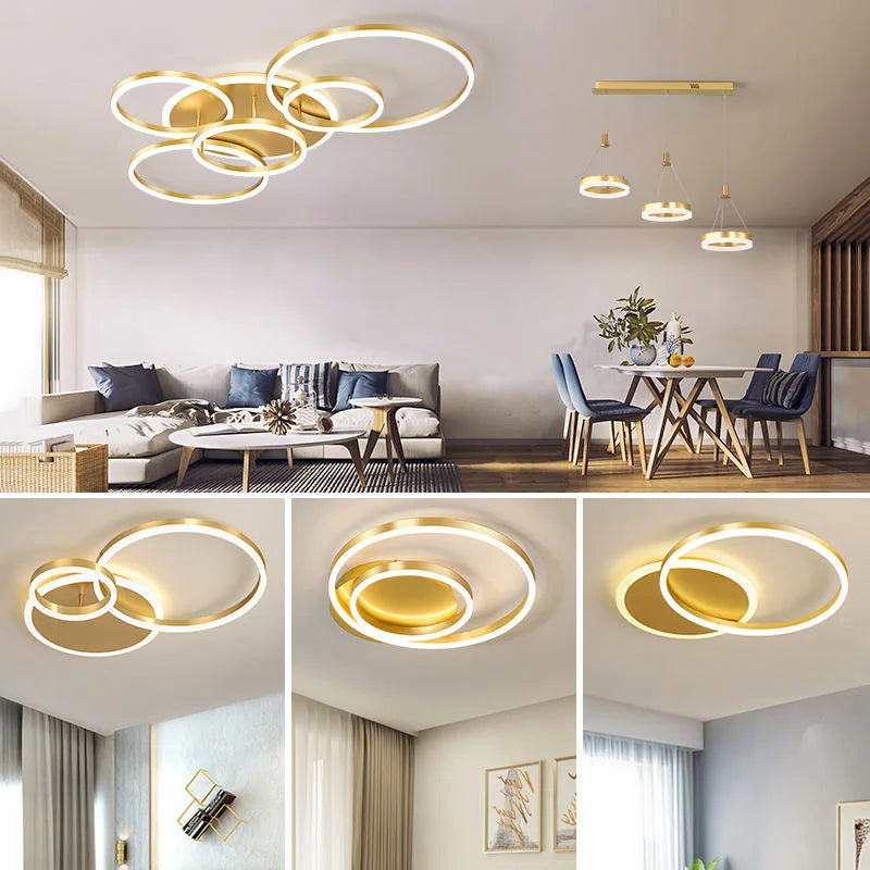 LED Rings Ceiling Chandelier for Decorative Living Room, Dimmable Indoor Lamps