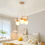 Kids Wood Airplane Chandelier LED Suspension Light for Boy's Bedroom