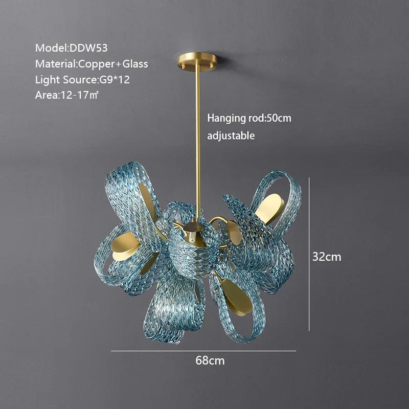 Peacock Leaf LED Ceiling Chandelier for Living Room - Modern Art Deco Blue Copper Lamp
