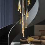 Black Stair Chandelier: Modern Duplex Living Room Dining Room LED Ceiling Light