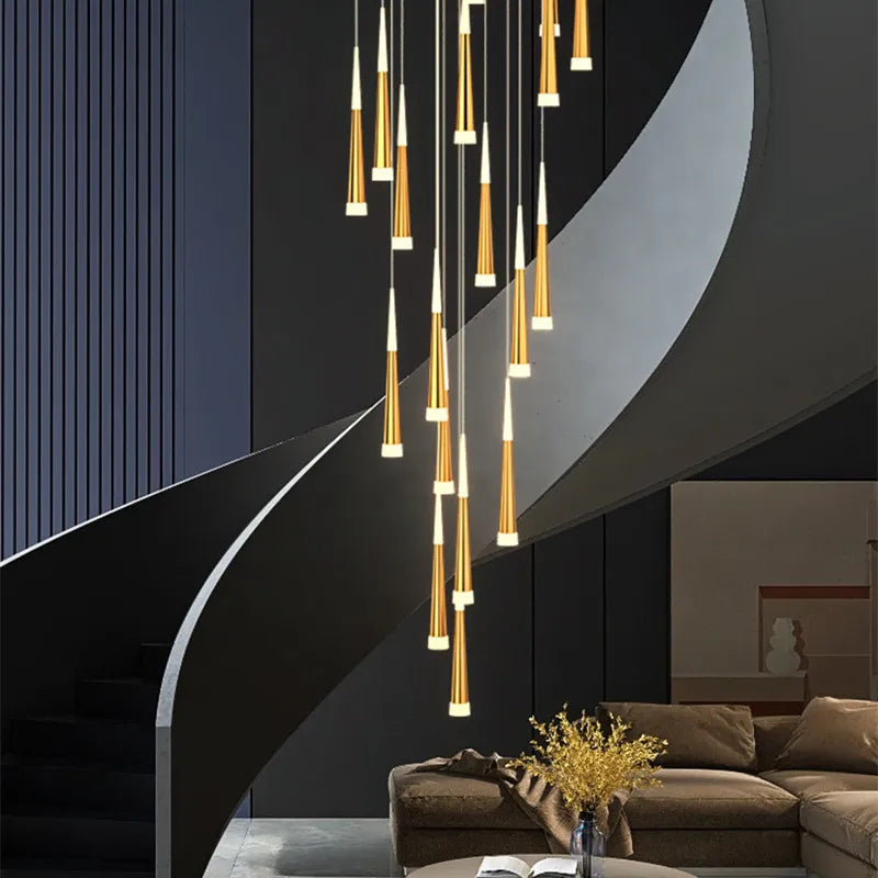 Black Stair Chandelier: Modern Duplex Living Room Dining Room LED Ceiling Light