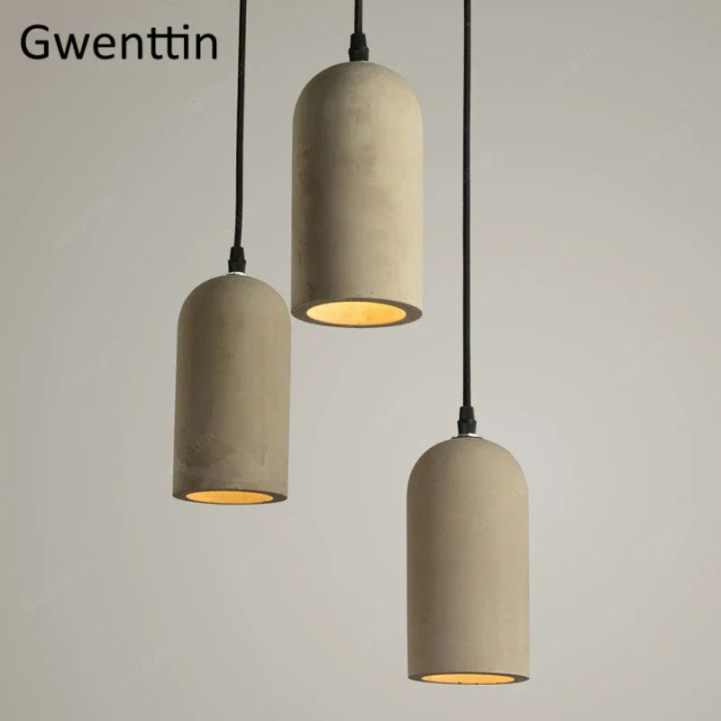 Cement Pendant Lamp: Vintage LED Hanging Light for Dining Room and Cafe