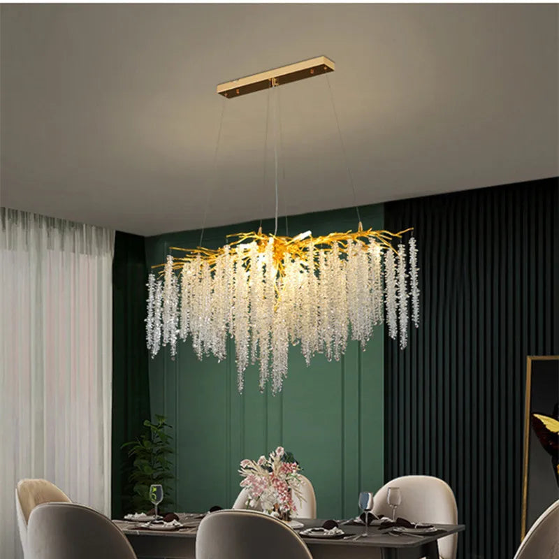 Modern Gold Aluminium Crystal Chandelier LED Pendant Light Fixture