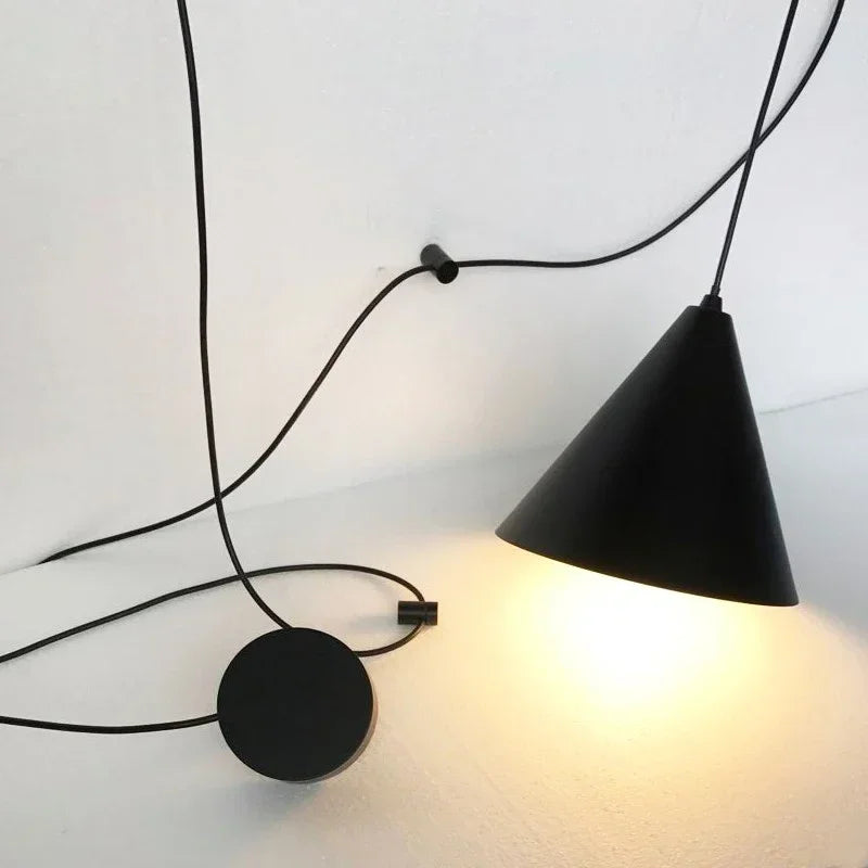Modern Black Wall Lamp for Living Room Bedroom, Long Wire Design, Plug-in Sconce Light