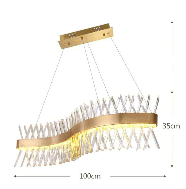 Crystal Pendant Light: Dimmable Semi Round LED Hanging Lamp for Living Room