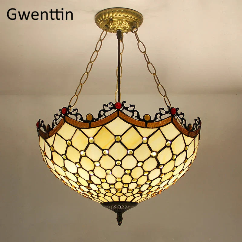 Tiffany Stained Glass Pendant Light Chandelier LED Fixture for Home Deco
