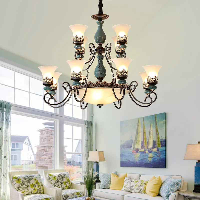 Vintage European Ceramic Chandelier for Living Room, Bedroom, Kitchen and Dining Room